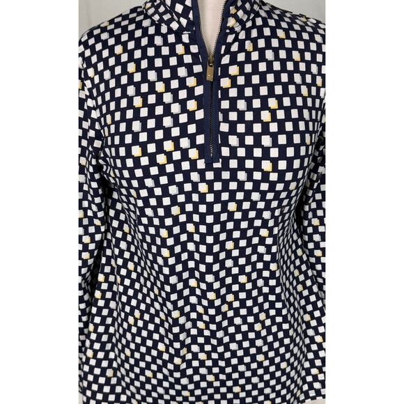 Charter Club Womens Medium Quarter Zip Blue White Check Shirt Nylon Spandex - Picture 2 of 7